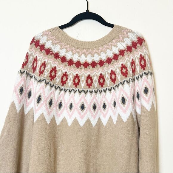 Holiday Time Ugly Pretty Fair Isle Christmas Winter Sweater, XL Tan/Pink NWT - Picture 5 of 10